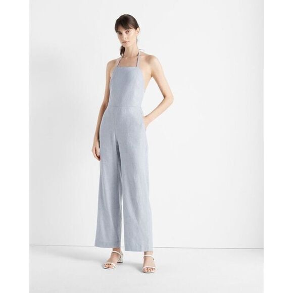 Club Monaco Striped Backless Jumpsuit chambray stripe linen blend size 2 NWT